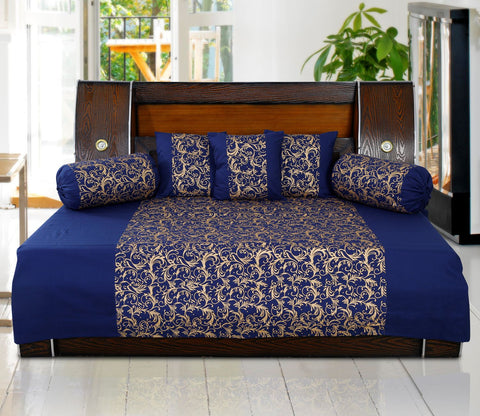 Dekor World 6 Piece Cotton Gold Printed Collection Diwan Set (Pack of 6 Pieces)-for Living Room