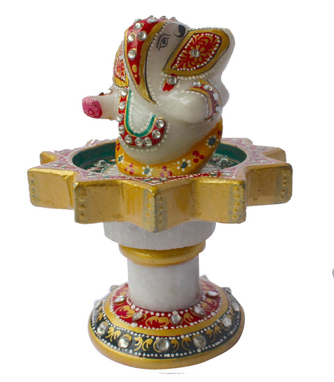 Dekor World Decorative Marble Hand-Painted Ganesha (Pack of 1 Piece) for Center Table and Side Table