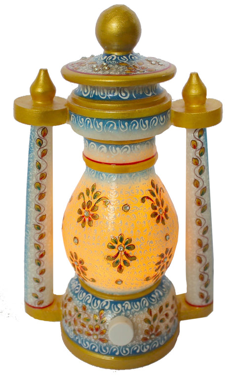 Dekor World Marble Hand-Painted Gold Embossed Lantern (Pack of 1 Piece) for Center Table and Side Table