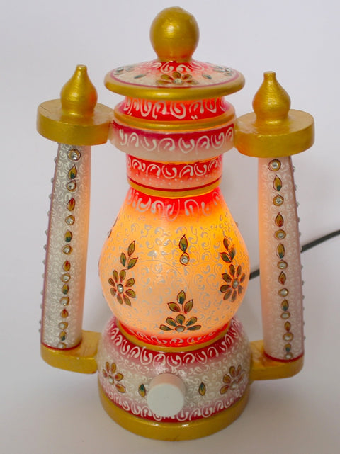 Dekor World Marble Hand-Painted Gold Embossed Lantern (Pack of 1 Piece) for Center Table and Side Table