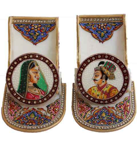 Dekor World Marble  Hand-Painted King & Queen Mobile Holder (Pack of 1 or 2 Pieces) for Center Table and Side Table