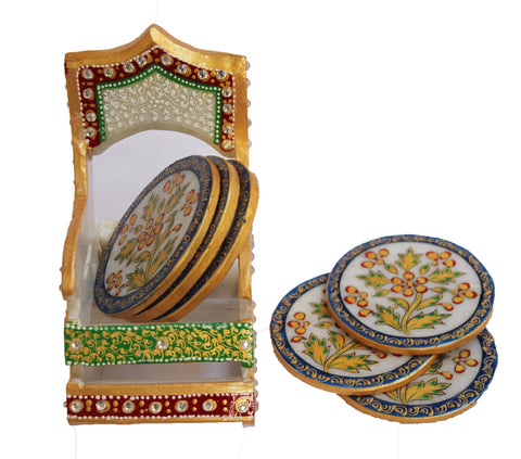 Dekor World Marble Hand-Painted Chair Coaster Set (Pack of 7 Pieces) for Center Table and Side Table