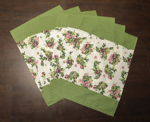 Dekor World Floral Printed Cotton Place Mat (Pack of 6 Pieces) for Dining and Living Room