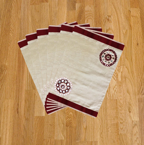 Dekor World Cotton Circular embroidery Place Mat (Pack of 6 Pieces) for Dinning and Center Table