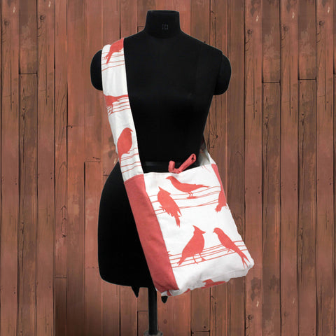 Dekor World Cotton Bird Printed Cross Body Bag (Pack of 1 Piece, 25x40x10 Cm)-for Girl, Boy, Men and Women