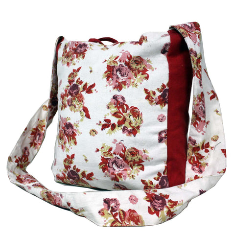 Dekor World Cotton Floral Printed Cross Body Bag (Pack of 1 Piece, 25x40x10 Cm)-for Girl, Boy, Men and Women
