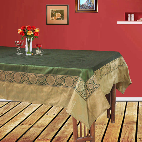 Dekor World Polyester Ethnic Zari Lace Table Cover With Place Mat for Dining Table and Center Table