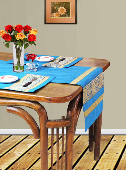 Dekor World Polyester Floral Brocekt With Zari Brocket Table Runner (Pack of 1 Piece)-Dining & Center Table