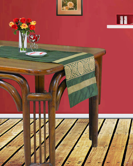 Dekor World Polyester Floral Brocekt With Zari Brocket Table Runner (Pack of 1 Piece)-Dining & Center Table